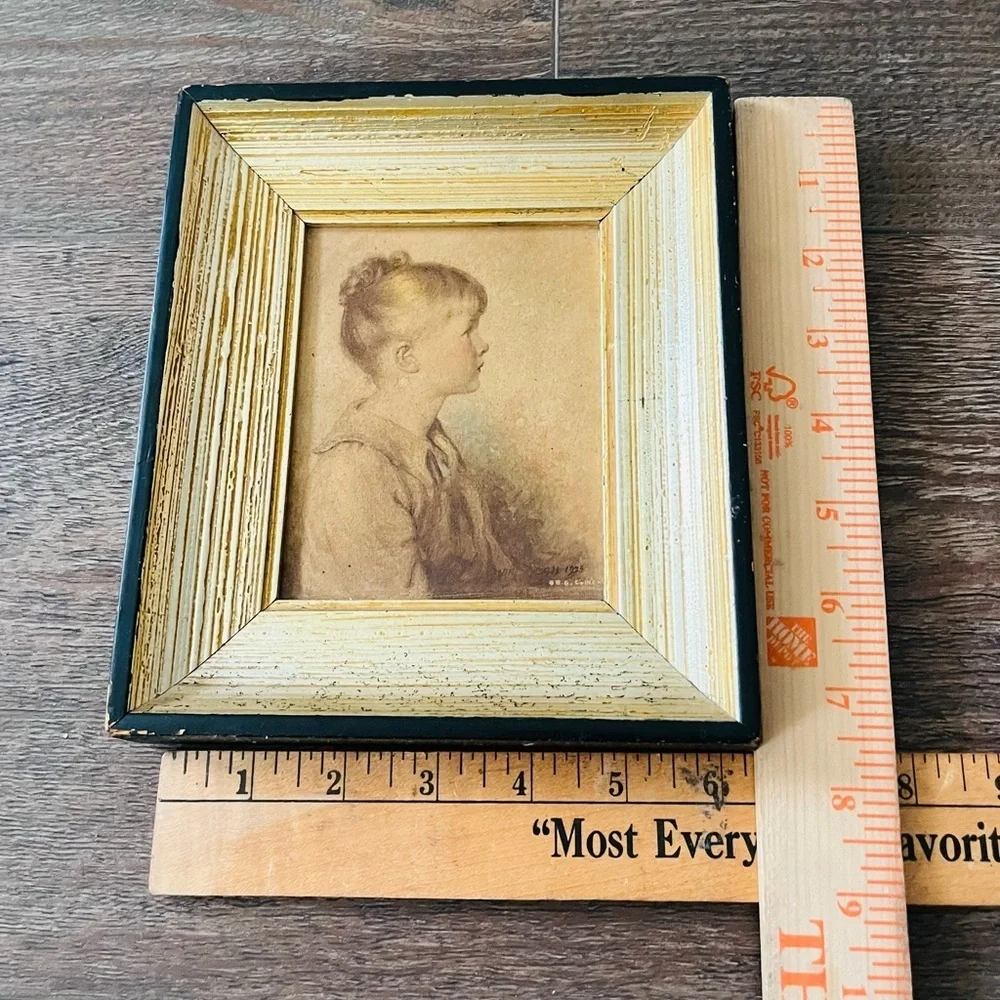 Vintage Gold and Black Framed Portrait - Sidney Bell”Charlotte “ 6/8 Inch